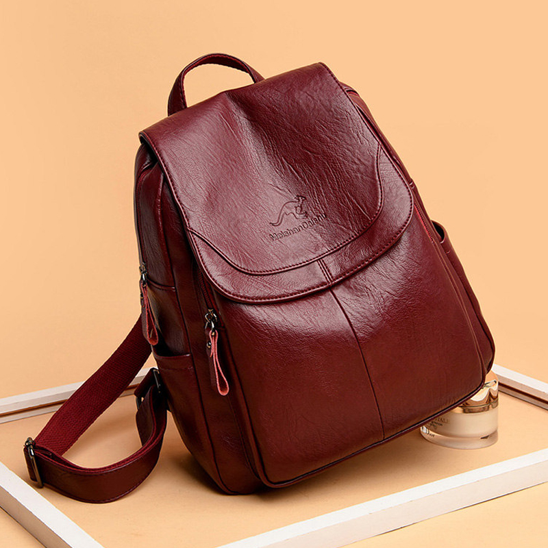 9 Color Women Soft Leather Bac - Leather Backpack Vintage ulasan dan harga
