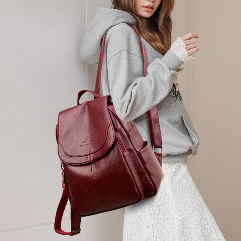 9 Color Women Soft Leather Bac - Leather Backpack Vintage ulasan dan harga