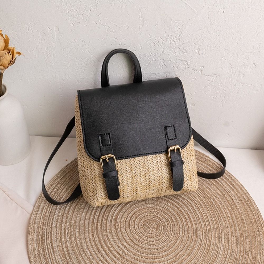 Versatile Bag PU Leather Straw - Leather Backpack Vintage ulasan dan harga