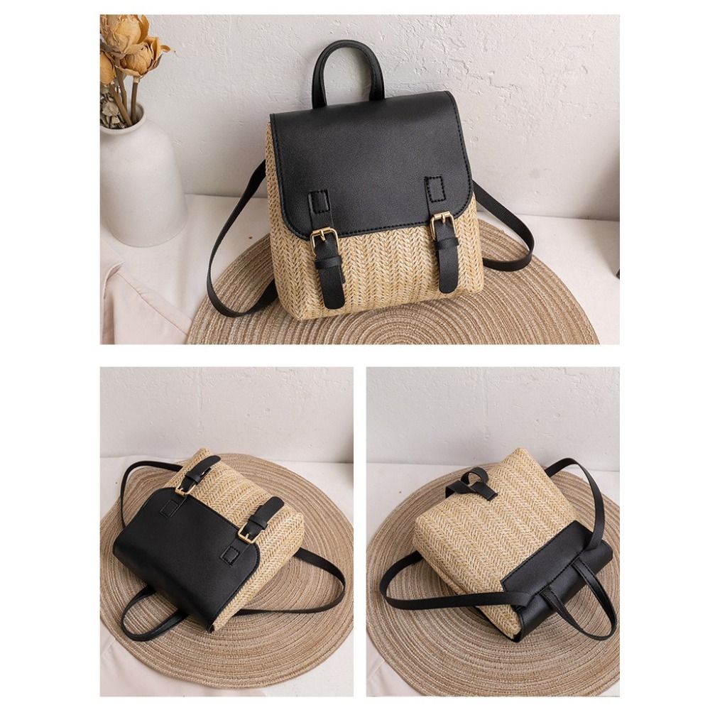 Versatile Bag PU Leather Straw - Leather Backpack Vintage ulasan dan harga