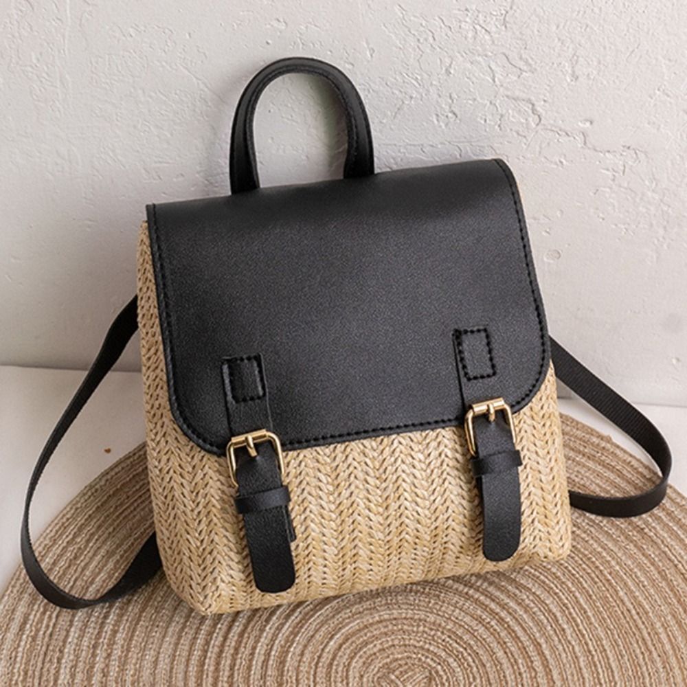 Versatile Bag PU Leather Straw - Leather Backpack Vintage ulasan dan harga