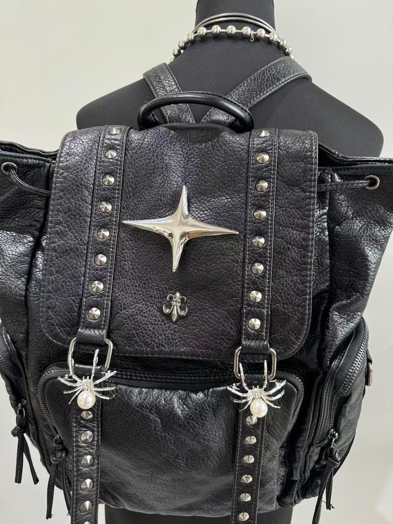 Gothic Punk PU Leather Shoulde - Leather Backpack Vintage ulasan dan harga