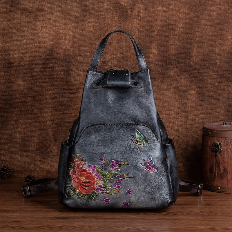 Johnature Genuine Leather Embo - Leather Backpack Vintage ulasan dan harga